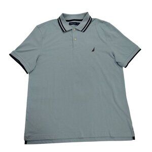 Nautica Mens Light Blue Polo Shirt L Classic Fit Short Sleeve Nautical Logo.